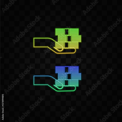 Dollars in hand icon. neon style. Simple illustration of dollars in hand Vector icon for web design