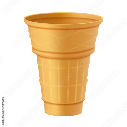 Detailed illustration of an empty waffle ice cream cone with textured surface on white background perfect for dessert related designs