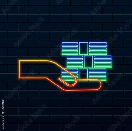 money in hand. Dollars in hand icon. neon style. Simple illustration of dollars in hand Vector icon for web design