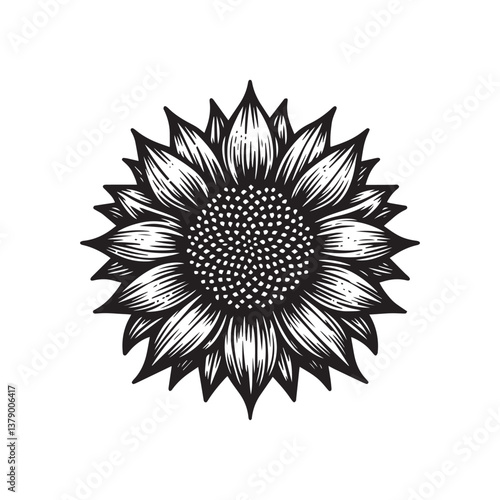Simple Wild Sunflower Petal Front View Vector Icon – Vintage Logo & Retro Illustration