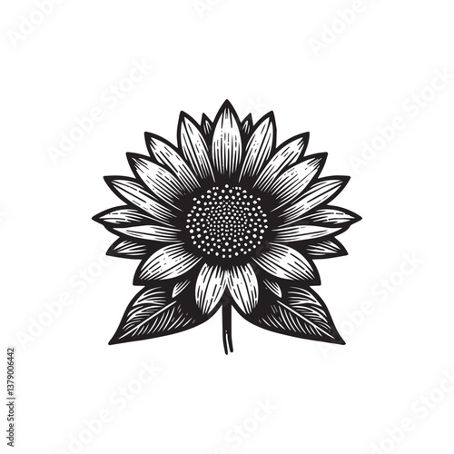 Simple Wild Sunflower Petal Front View Vector Icon – Vintage Logo & Retro Illustration