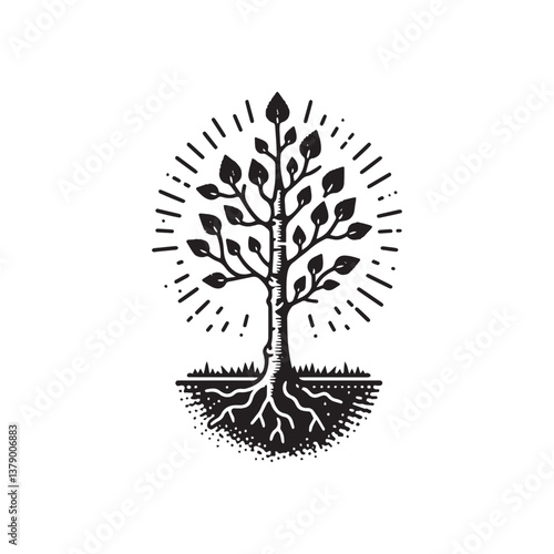 Aspen Tree Growing Vector Icon – Vintage Logo & Rustic Illustration