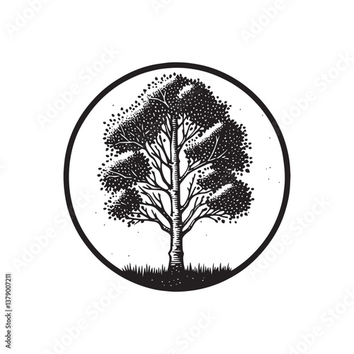 Aspen Tree Mature Tree Vector Icon – Vintage Logo & Rustic Illustration