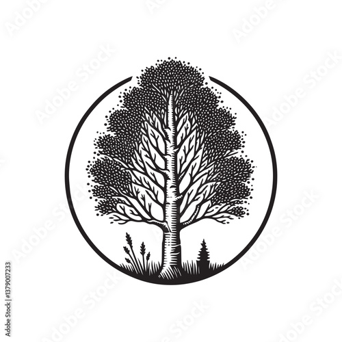 Aspen Tree Mature Tree Vector Icon – Vintage Logo & Rustic Illustration