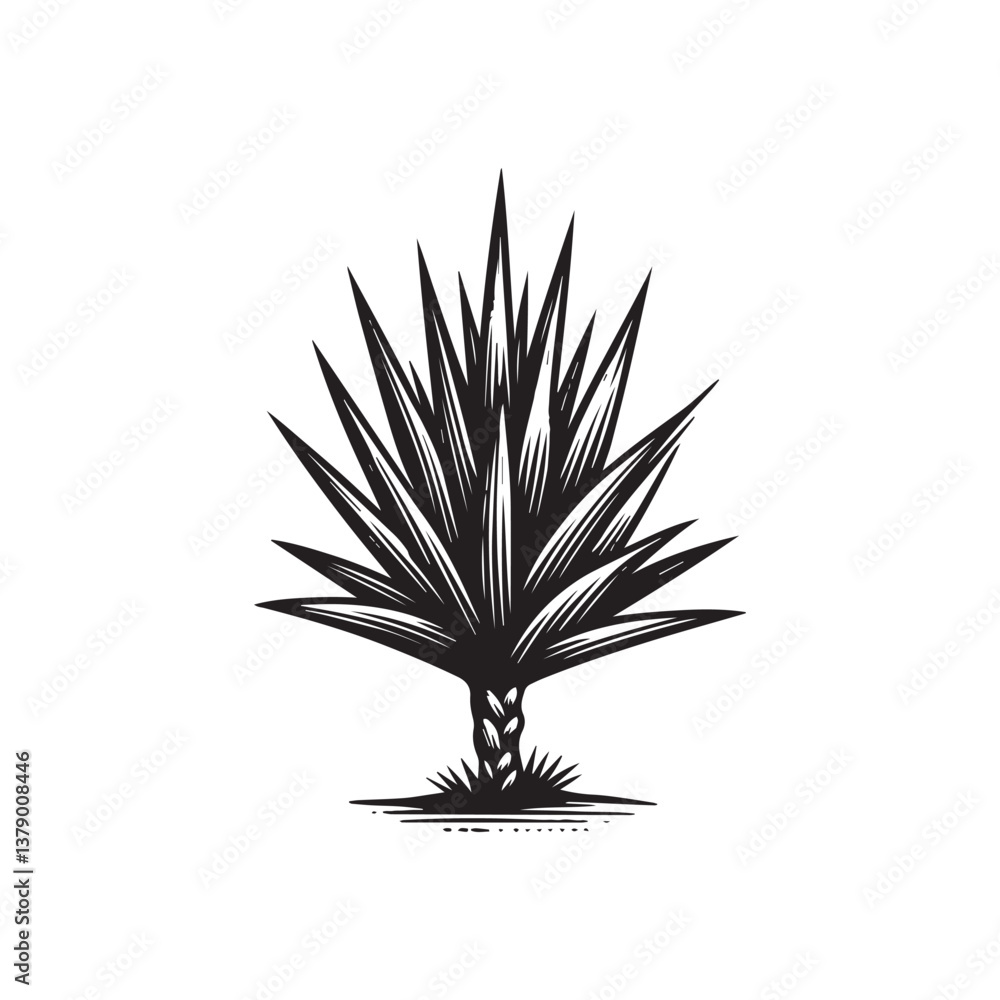 Fototapeta premium Simple Yucca Plant Front View Vector Icon – Vintage Logo & Retro Illustration