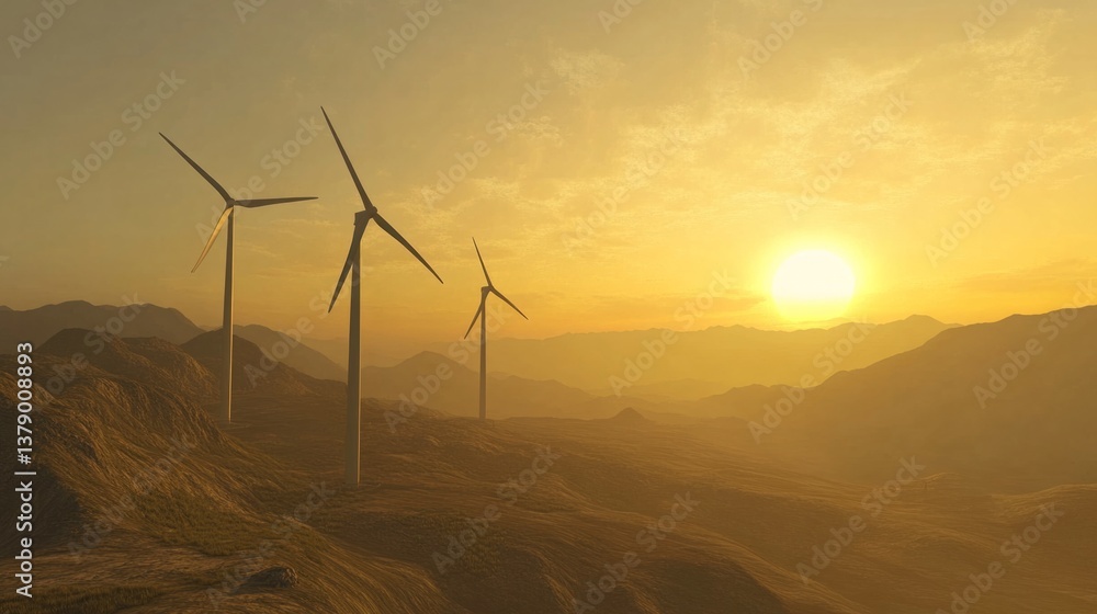 A wind farm at sunset, symbolizing renewable energy and a sustainable future generative ai A wind farm at sunset, symbolizing renewable energy and a sustainable future generative ai