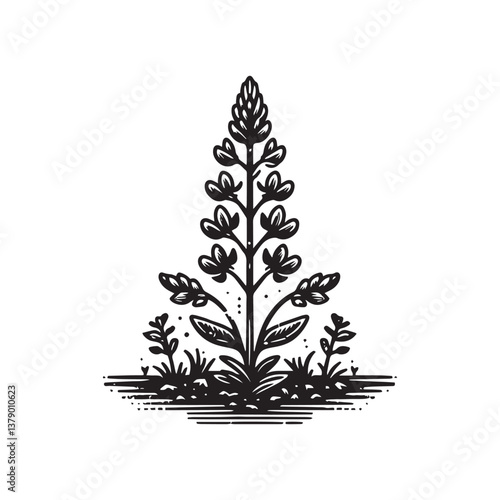 Simple Bluebonnet Flower Front View Vector Icon – Vintage Logo & Retro Illustration