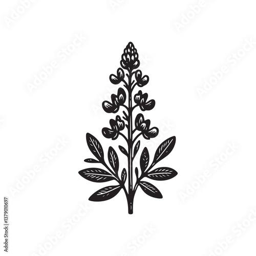 Simple Bluebonnet Flower Front View Vector Icon – Vintage Logo & Retro Illustration