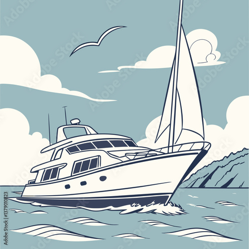 luxury yacht in the sea vector