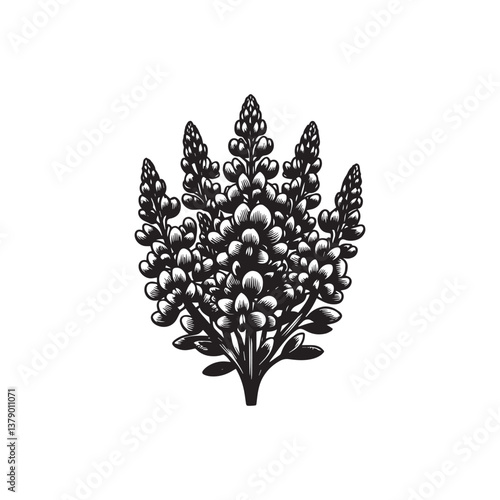 Simple Bluebonnet Flower Front View Vector Icon – Vintage Logo & Retro Illustration