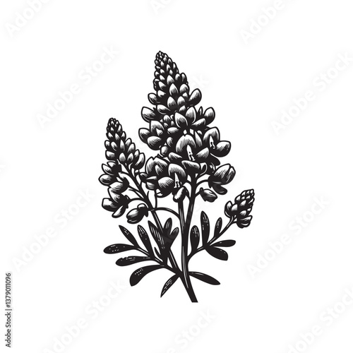 Simple Bluebonnet Bouquet Front View Vector Icon – Vintage Logo & Retro Illustration
