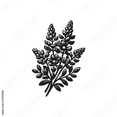 Simple Bluebonnet Bouquet Front View Vector Icon – Vintage Logo & Retro Illustration