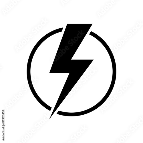 Free Download A black lightning bolt symbol encircled by a black ring on a white background image view - GFXLoad