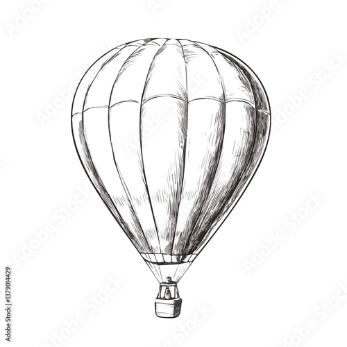 Hot air balloon minimalist flat illustration, featuring a clean design isolated on a white background.

