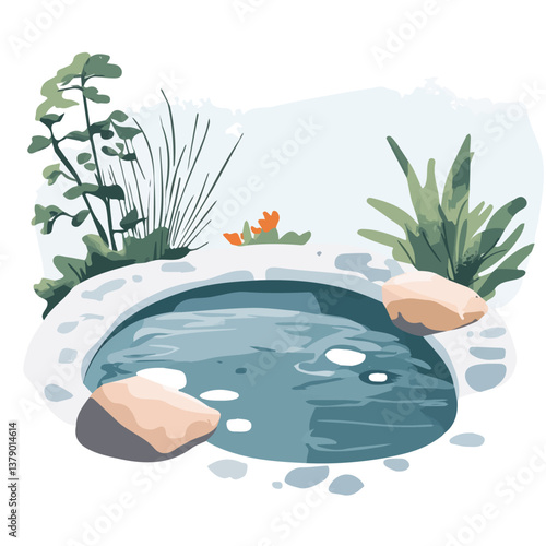 Hot spring minimalist flat illustration, featuring a clean design isolated on a white background.

