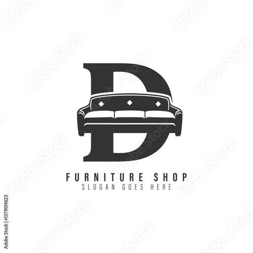 Letter D Sofa Logo Design. Alphabet D Furniture icon