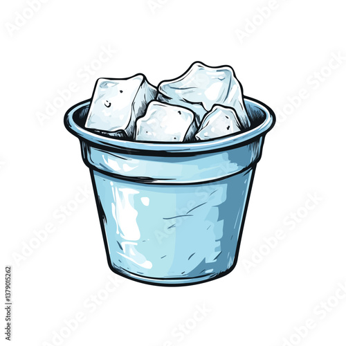 Ice bucket minimalist flat illustration, featuring a clean design isolated on a white background.

