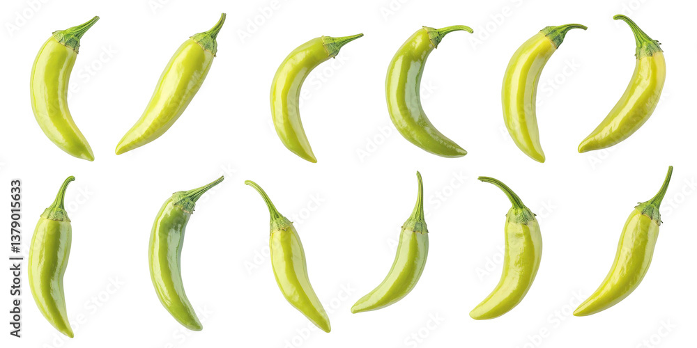 Fresh Yellow Chili Peppers Collection on White Background Showcasing Various Angles and Textures for Culinary and Food Photography Use Fresh Yellow Chili Peppers Collection on White Background Showcasing Various Angles and Textures for Culinary and Food Photography Use