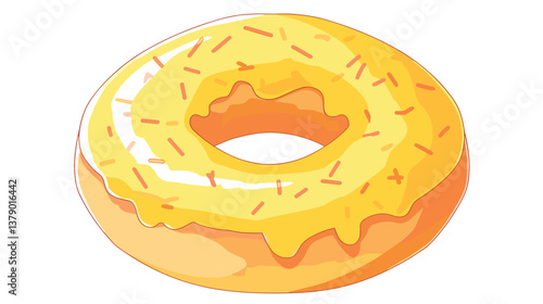 Illustration of a glazed doughnut with yellow icing and sprinkles on white background