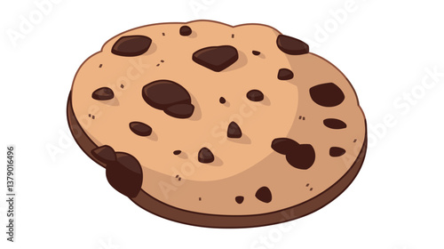 Chocolate chip cookie with chunks on white background