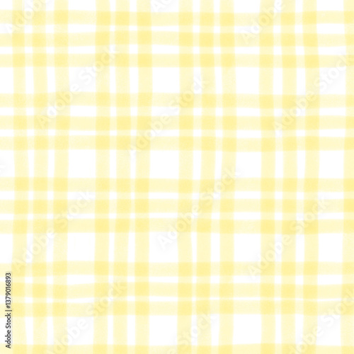 Yellow Plaid Gingham Hand Drawn Background Pattern Overlay