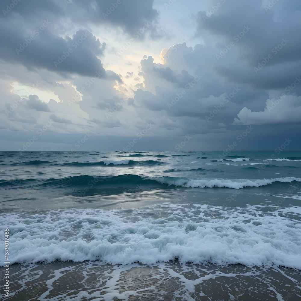 oody Ocean with Dramatic Cloudy Sky
* Foamy Waves on a Stormy Seascape
* Turbulent Sea Under a Cloudy Horizon
* Ocean Waves with Approaching Storm Clouds
Focusing on the Atmosphere & Mood:
* Drama