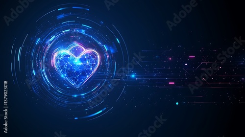 A digital heart with connected circuits floating against a dark background