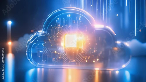 Digital Cloud Computing Abstract with Neural Network Connections