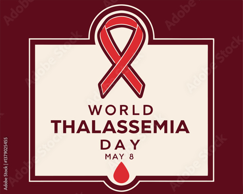 World Thalassemia Day Awareness Ribbon in Decorative Frame on Maroon Background