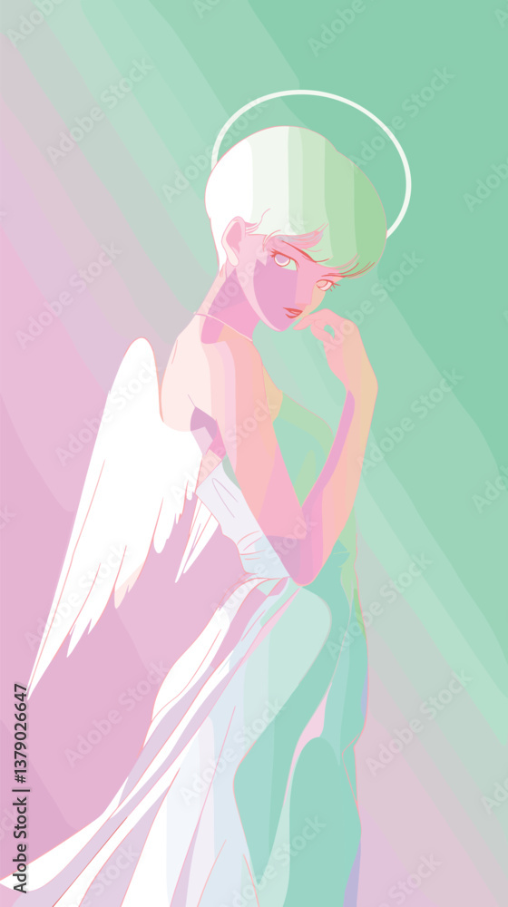 Abstract angelic figure with wings and halo in pastel colors Abstract angelic figure with wings and halo in pastel colors