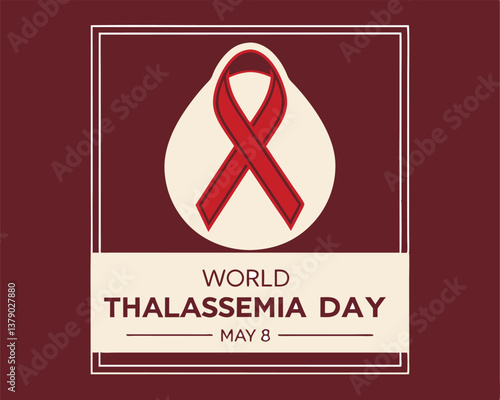 World Thalassemia Day Awareness Ribbon in Decorative Frame on Maroon Background