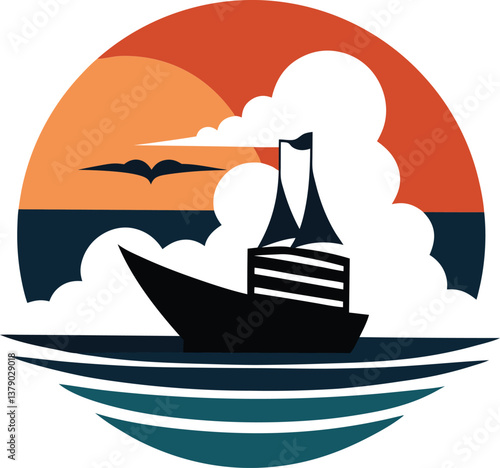  Nostalgic Ship Voyage with Smoke Trail T-Shirt Design