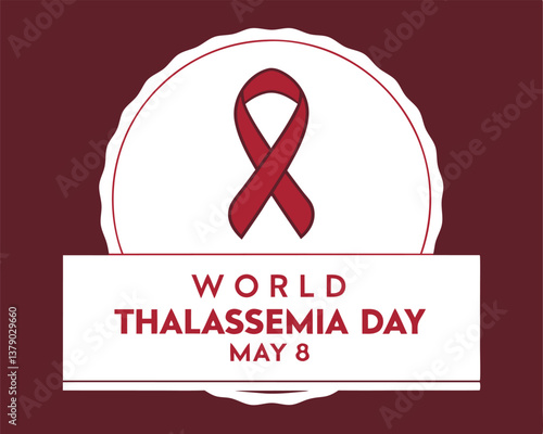 World Thalassemia Day Awareness Ribbon in Decorative Frame on Maroon Background