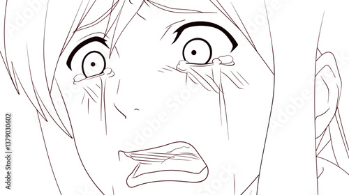 Anime character in shocked expression with tears in eyes