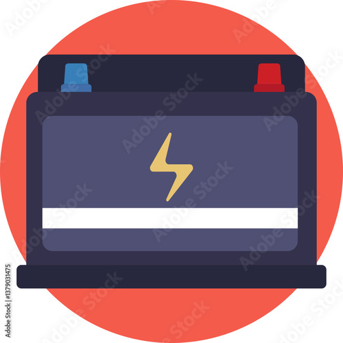 A car battery icon, representing a power source for vehicles, commonly found at gas stations for sale or service.