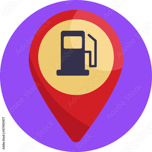 A location pin indicating where a gas station can be found on a map or navigation app.