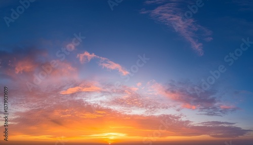 amazing real sky gentle colors panoramic sunrise sundown sanset sky with colorful clouds without any birds large panoramic sky with sun