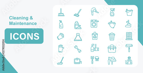 Cleaning maintenance icons set vector illustration for housekeeping service and household chores design
