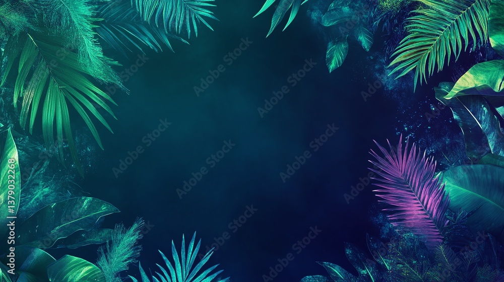 Naklejka premium Lush tropical leaves in summer background nature scene graphic design
