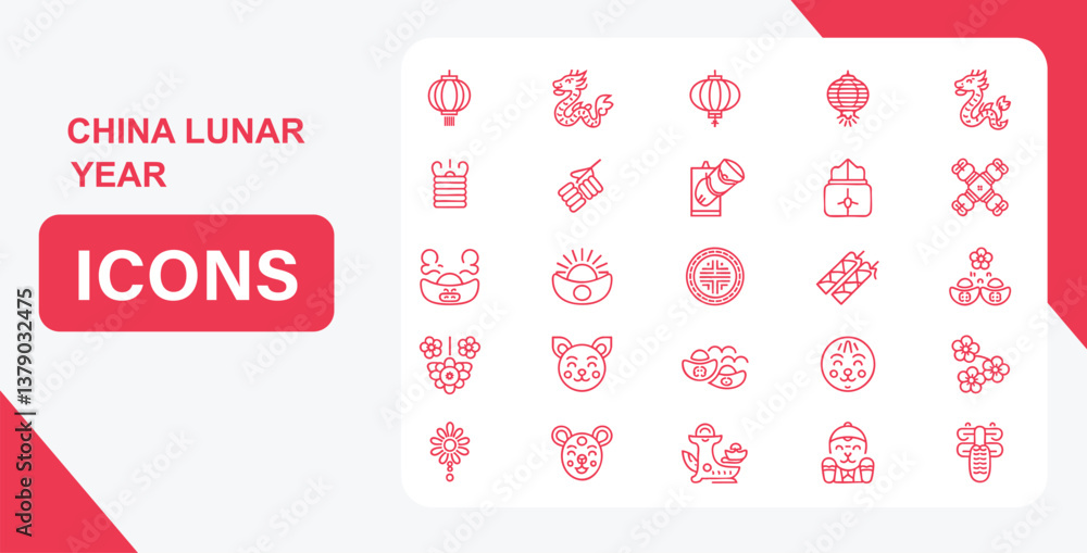 China lunar new year icons vector design chinese culture celebration holiday traditional festival elements set China lunar new year icons vector design chinese culture celebration holiday traditional festival elements set