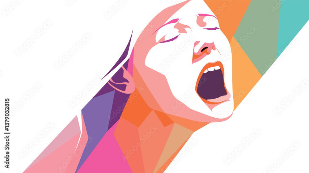 Abstract female portrait in vibrant geometric colors