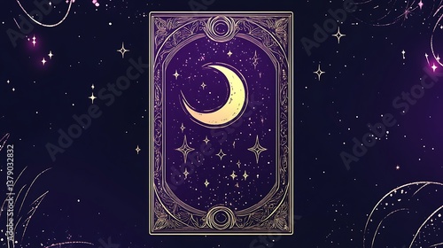 Celestial tarot card featuring a crescent moon and twinkling stars image