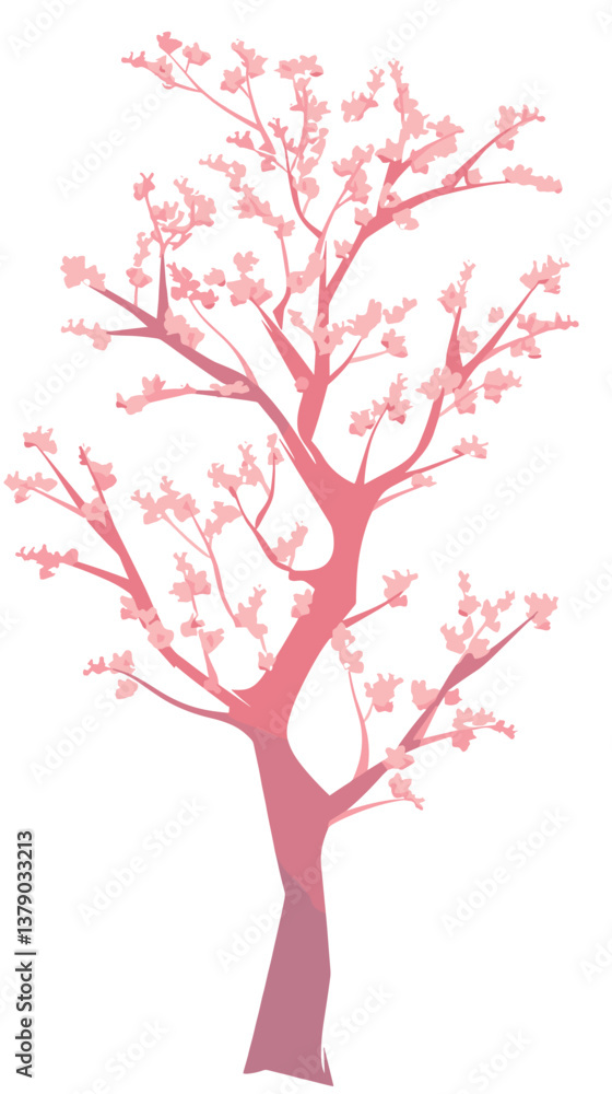 Minimalistic pink cherry blossom tree on white background Minimalistic pink cherry blossom tree on white background