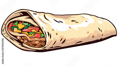 Colorful mexican burrito with vegetables and beef