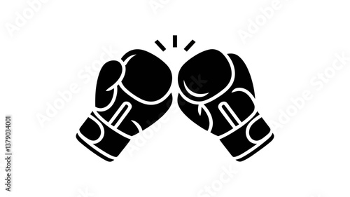 Boxing Gloves Icon: Dynamic silhouette of two boxing gloves colliding, a bold symbol of competitive action, strength, and the spirit of combat.