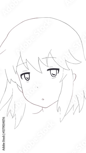 Anime style girl sketch with short hair and blank expression