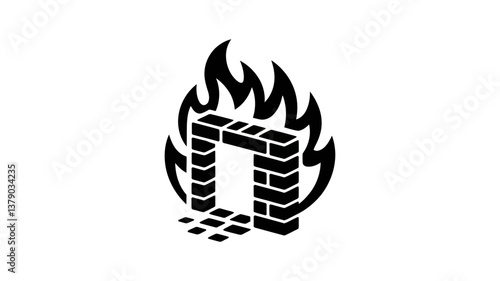 Destructive Blaze: A symbolic representation of fire engulfing a brick structure, conveying themes of destruction and danger.