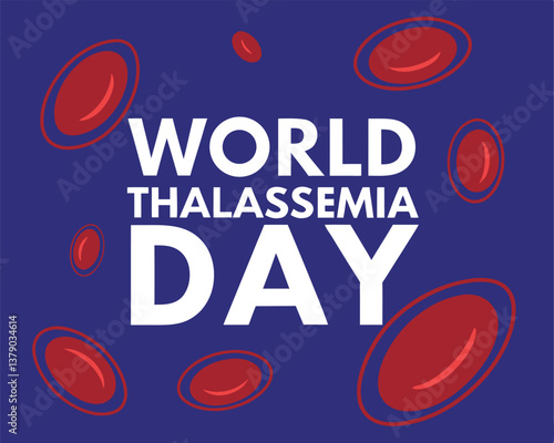 World Thalassemia Day Banner with Abstract Red Blood Cells on Blue