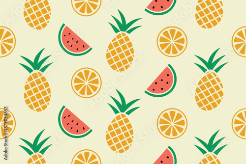 Summer Fruit Pattern Pineapple, Watermelon, Orange Slices Design