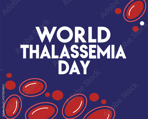 World Thalassemia Day Banner with Abstract Red Blood Cells on Blue